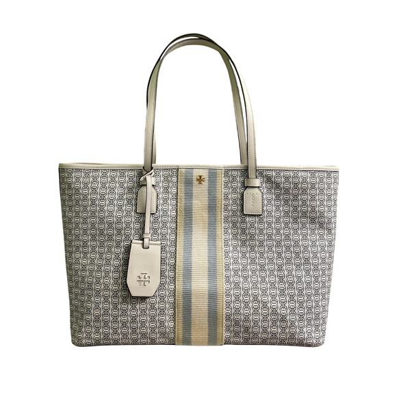 Tory Burch Gemini Link Ivory White Canvas Tote Bag - Picture 1 of 16
